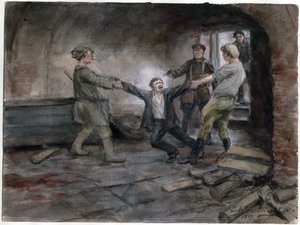 Un detenu emmene pour etre execute - Hombre detenido y ejecutado (de la serie de acuarelas Revolución rusa) - Vladimirov, Ivan Alexeyevich (1869-1947) - 1919 - Acuarela sobre papel - 25,7x34,5 - Colección particular de Ivan Alexeyevich Vladimirov
