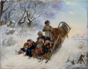 Niños en un trineo tirado por caballos, 1870