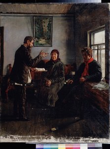 En la oficina del abogado. Pintura de Ivan Anisimovich Mukhin (1876-1944), óleo sobre lienzo, arte ruso del siglo XIX. Regional Estatal I. Museo de Arte Pozhalostin, Riazán (Rusia) de Ivan Anisimovich Mukhin