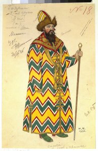 Boyard (boiard, boiard). Vestuario para la ópera ""The Tale of Tsar Saltan"" de Nicholas (Nikolai) Rimsky Korsakov (Rimsky-Korsakov) (1844-1908). Obra de Ivan Yakovlevich Bilibin (Bilibine) (1876-1942), acuarela sobre papel de Ivan Yakovlevich Bilibin