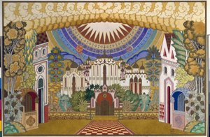 Escenografía para la ópera ""La Leyenda de la Ciudad Invisible de Kitege y la Doncella Fevronia"" (La Leyenda de la Ciudad Invisible de Kitege y la Virgen Fevronia), de Nicholas (Nikolai) Rimsky Korsakov (Rimsky-Korsakov) (1844- 1908). Obra de Ivan Yakovle de Ivan Yakovlevich Bilibin