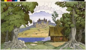 Decoración para la ópera ""La tumba de Askold"" de Alexei Vertovski (1799-1862). Obra de Ivan Yakovlevich Bilibin (Bilibin) (1876-1942), acuarela sobre papel