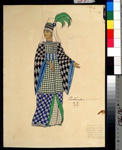 Dibujo de vestuario para la ópera El gallo dorado de Nicolas (Nikolai) Rimsky Korsakov (Rimsky-Korsakov) (1844-1908) (Diseño de vestuario para la ópera El gallo dorado de N. Rimsky-Korsakov (Rimsky Korsakov). Pintura de Ivan Yakolevich Bilibin (Bilibina) ( de Ivan Yakovlevich Bilibin