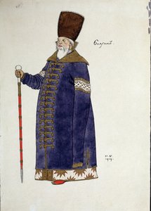 Dibujo de vestuario para la ópera ""el gallo dorado"" de Nicholas (Nikolai) Rimsky Korsakov (Rimsky-Korsakov) (1844-1908) (Diseño de vestuario para la ópera El gallo dorado de N. Rimsky-Korsakov (Rimsky). Korsakov) .Dibujo de Ivan Yakolevich Bilibin (Bilib