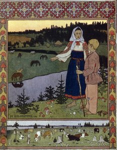 Ilustración para el cuento tradicional Alyonouchka e Ivanouchka. Obra de Ivan Yakovlevich Bilibin (Bilibin) (1876-1942), litografía de Ivan Yakovlevich Bilibin