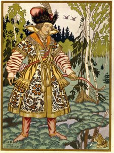 El príncipe Iván y la princesa rana. (Ivan Tsarevich y la princesa rana). Cuento tradicional ruso. Obra de Ivan Yakovlevich Bilibin (Bilibin) (1876-1942), acuarela y gouache sobre papel