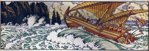 Sinbad el marinero. Ilustración para el cuento tradicional árabe de Las mil y una noches. Obra de Ivan Yakovlevich Bilibin (Bilibin) (1876-1942), acuarela sobre papel de Ivan Yakovlevich Bilibin