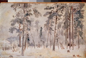 Frost (Hoarfrost) - Pintura de Ivan Ivanovich Shishkin (Shishkin) (1832-1898), óleo sobre lienzo, hacia 1890 - Arte ruso, paisaje del siglo XIX - Galería Estatal Tretyakov, Moscú de Ivan Ivanovich Shishkin