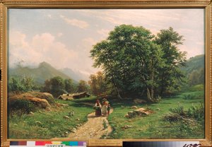 Vue en Suisse (Una vista en Suiza) - Pintura de Ivan Ivanovich Shishkin (Shishkin) (1832-1898), óleo sobre lienzo