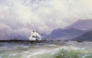 Un paisaje costero con barcos frente a Trebisonda, 1888 de Ivan Konstantinovich Aivazovsky