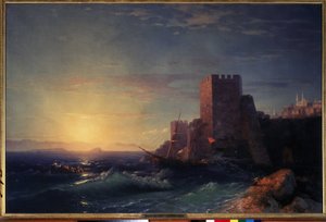 Torres en las rocas cerca del Bósforo (vista desde la fortaleza Rumeli Hisari en Estambul) (Torres en las rocas cerca del Bósforo). Pintura de Ivan Konstantinovich Aivazosky (Ayvaovsky de Ivan Konstantinovich Aivazovsky