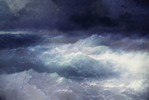 Entre las olas. Pintura de Ivan Konstantinovich Alvazosky (1817-1900). Óleo sobre lienzo, 285 x 429 cm