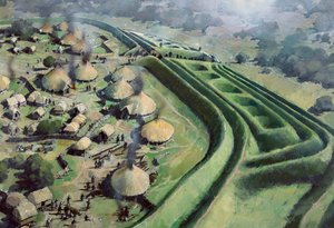 Vista aérea de la entrada al fuerte de la colina de Old Oswestry durante la Edad de Hierro, c. 1970-2010 de Ivan Lapper