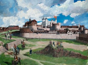 Vista reconstruida de la Torre de Londres desde el oeste hacia 1700 de Ivan Lapper