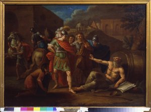 Alejandro Magno (Alejandro III de Macedonia, 356-323 a.C.) visita a Diógenes (Diógenes de Sinope o el Cínico, hacia 413-circa 327 a.C.) en Corinto (Grecia) de Ivan Philippovich Tupylev