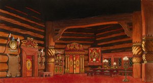 Diseño de escenario para la ópera La novia del zar de N. Rimsky-Korsakov, 1930