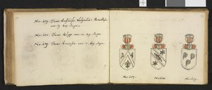 Ilustración de un archivo privado en la Biblioteca Nacional titulado Insignia quædam virorum illustrium in Norvegia quodam habitantium de Iver Nielssøn Hirtzholm de Iver Hirtzholm