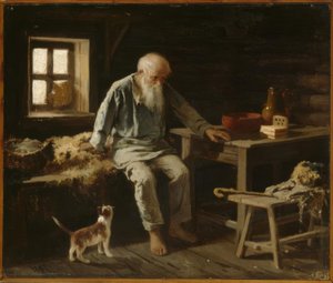 Hombre mayor con su gato