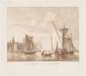 Veleros y balandra para Dordrecht En el Merwe frente a Dordrecht (título sobre el objeto) de Izaak Jansz. de Wit