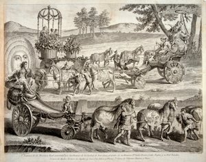 Carro de Apolo - Extracto del álbum ""Masque royal"" (Mascara real) - Grabado en cobre por A J De Fehrt (Defehrt) (1723-1774) de J.A. Defehrt