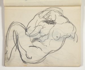 Figura desnuda reclinada de hombre o mujer; posiblemente estudio de escultura clásica de J.A. Jerichau