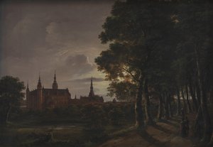 Castillo de Frederiksborg a la luz de la luna de Johan Christian Dahl