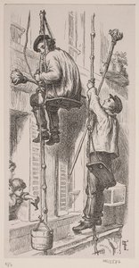 Trabajadores de la construcción ocupados en el exterior de una casa en París de J.C. Nielsen
