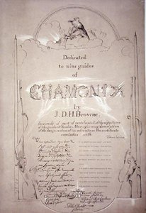 Dedicación a los nueve guías de Chamonix en la expedición, de 