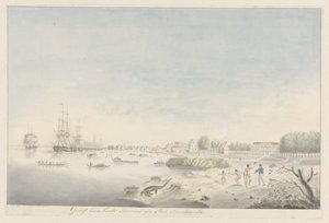 Paseo marítimo de Paramaribo poco después del incendio de 1821 de J.D. van Herwaarden (signed by artist)