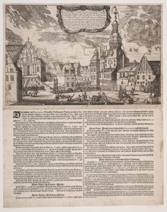 La plaza del castillo en Copenhague durante el uso de las bombas inventadas por el director de bomberos Fuchs de J.E. Wedel