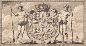 El escudo danés con los hombres salvajes como portadores del escudo