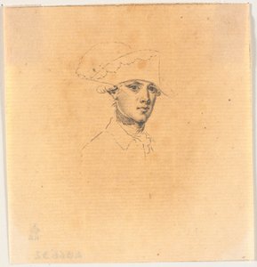 Trabajo preliminar para una de las cabezas del grabado: Federico el Grande cabalgando de regreso después de una revista en Potsdam de J.F. Clemens