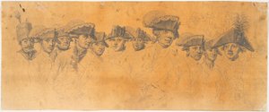 Boceto para el grabado: Federico el Grande regresa después de una revista en Potsdam de J.F. Clemens