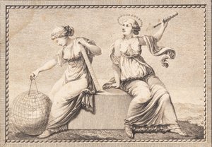 Urania y Gea sentadas en un bloque de piedra cuadrado de J.F. Clemens