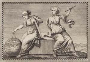 Urania y Gea sentadas en un bloque de piedra cuadrado de J.F. Clemens