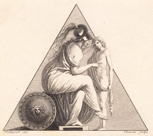 Viñeta que representa a Pallas Atenea dando vida a un joven de J.F. Clemens