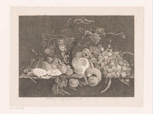 Bodegón con frutas y ostras Galerie des peintres flamands, hollandais et allemands de Le Brun (título de la serie) de J.L.L.C. Zentner