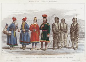 Raza Mongol, Lapones y Esquimales (grabado coloreado)