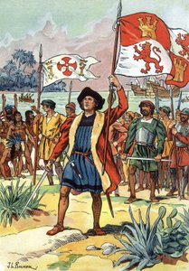 1492: Cristóbal Colón llega a América con bandera española