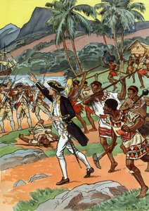 La muerte de James Cook, asesinada por los lugareños en Hawai de J.L Beuzon (fl.1880 1940)
