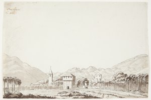 Paisaje de Domodossola en Suiza con iglesia y torre de vigilancia de J.L. Lund