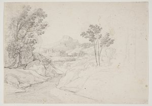 Estudio de paisaje con edificios junto a un arroyo. Italia de J.L. Lund