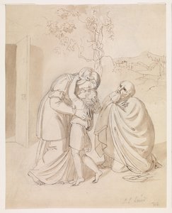 Sara se despide de Isaac, Abraham arrodillado de J.L. Lund