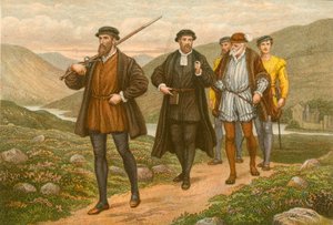 John Knox portando la espada ante George Wishart, después del intento de asesinato en Dundee