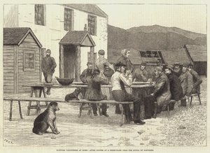Voluntarios escoceses en casa, después de la cena en una granja de ovejas cerca del Spital de Glenshee