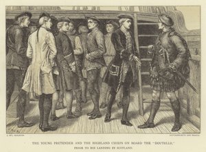 El Joven Pretendiente y los jefes de las Tierras Altas a bordo del Doutelle antes de su desembarco en Escocia de J.M.L. Ralston