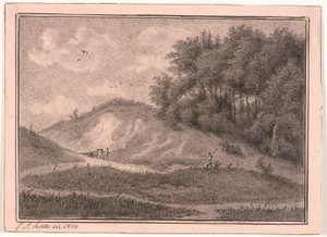 Terreno ondulado con cantera de grava y árboles de J.P. Møller