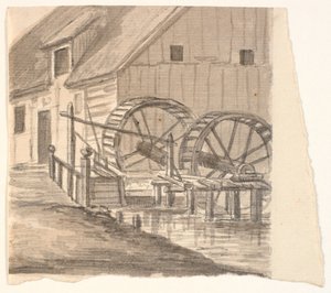 Rueda de molino y parte del molino de J.P. Møller