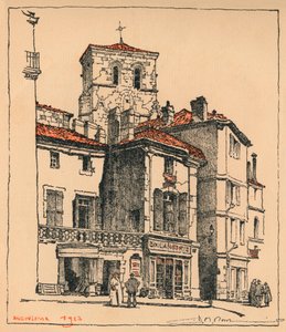 La Place du Murier, con la torre de la Iglesia de San Andrés, en Angulema, Francia de JR Rowe