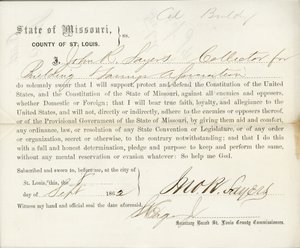 Juramento de lealtad de John R. Sayers de Missouri, Condado de St. Louis de J.R. Sayers